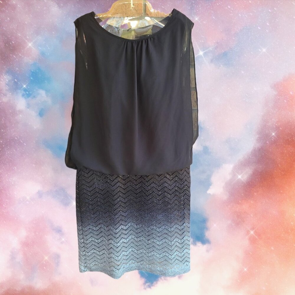 Scarlett Dress Black Silver Metallic Blouson Pencil Skirt Sleeveless Size 10